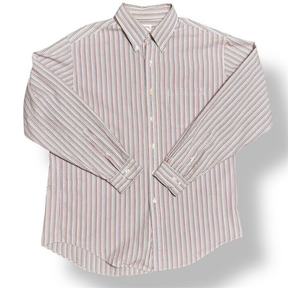 Brooks Brothers Men's L Red Stripe Cotton Textured Button Down Long Sleeve Shirt - Picture 5 of 8